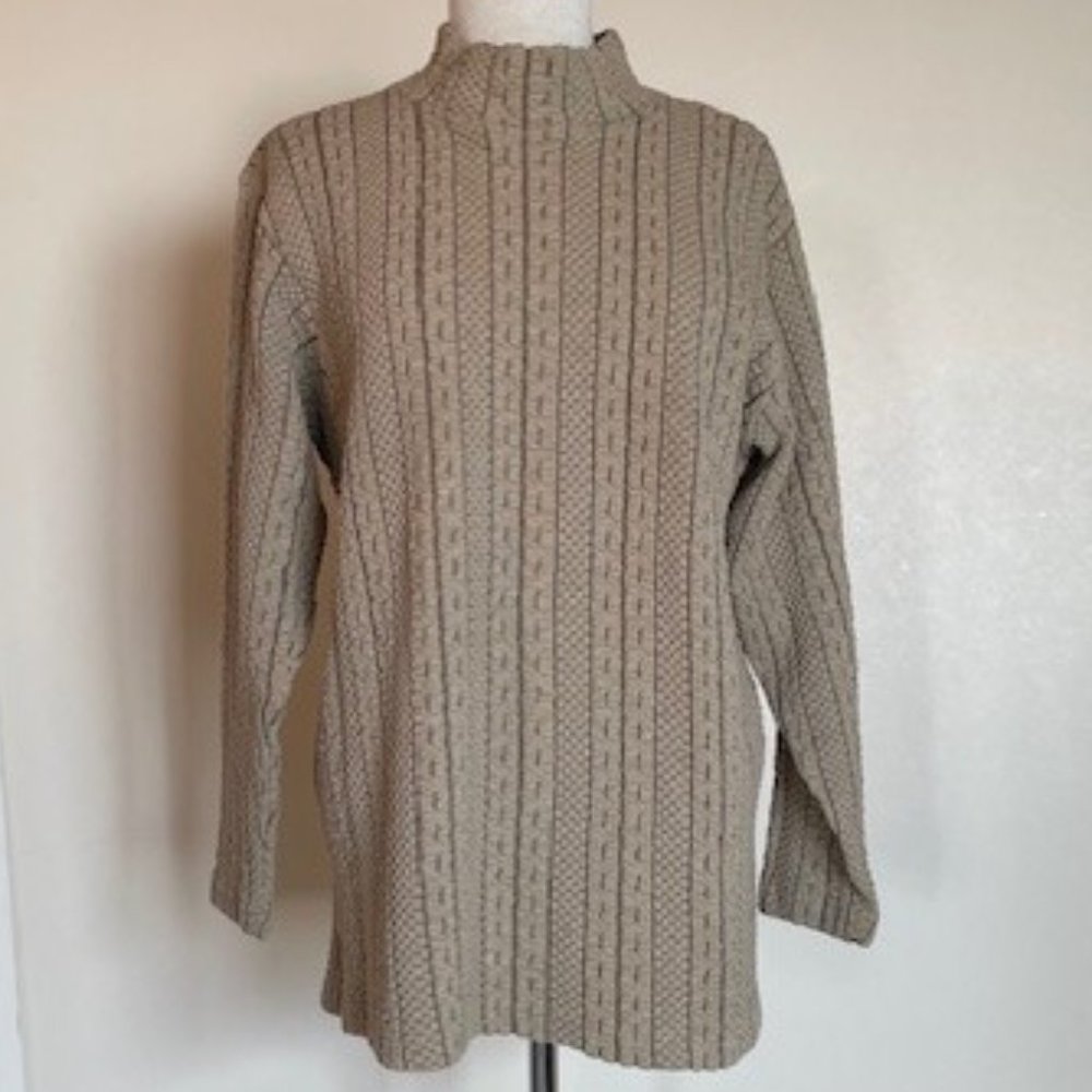 Talbots Beige Textured Knit Long Sleeve Tunic Top sz L made in Hong Kong